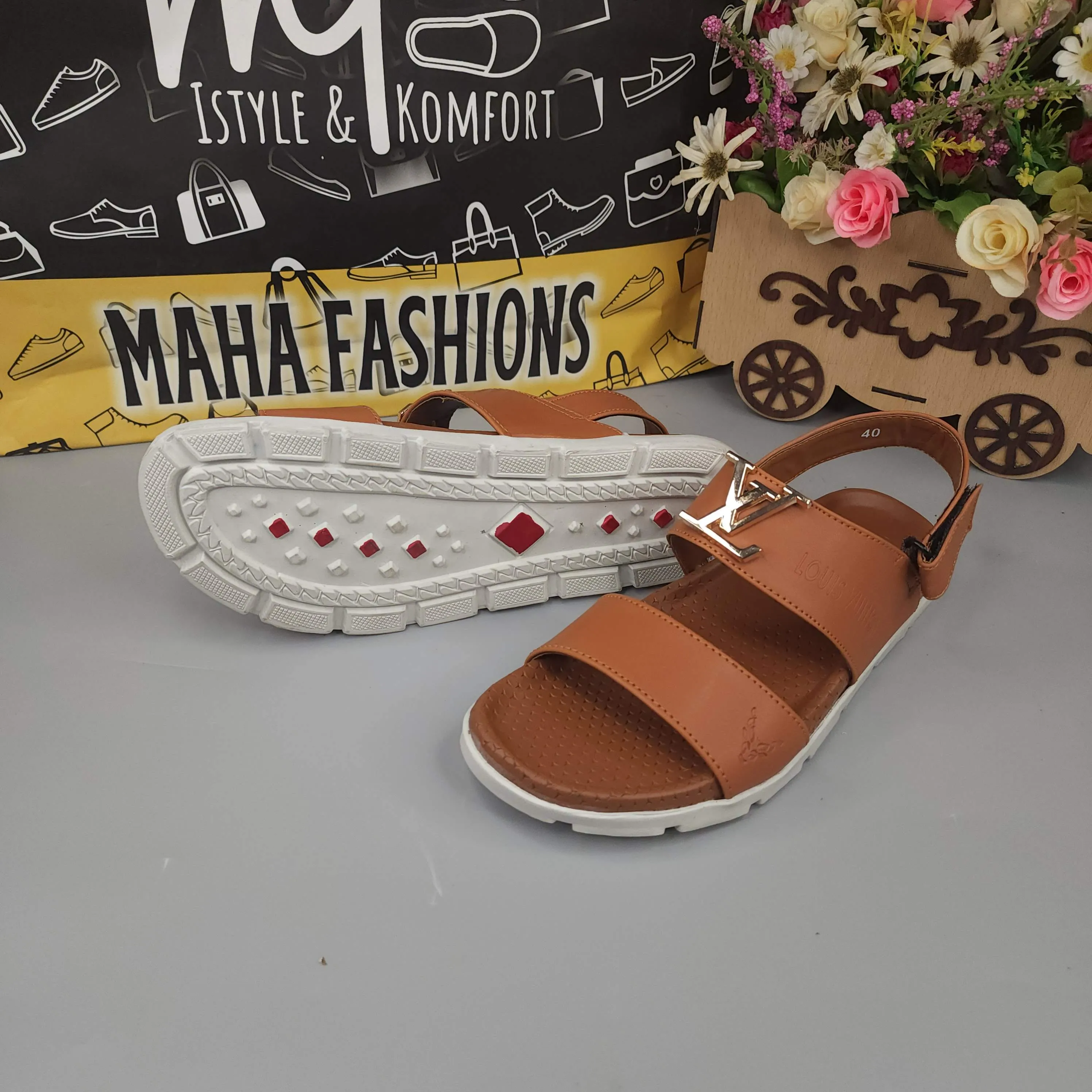 Camel Sandals with Golden Buckle Dunns River Sandals