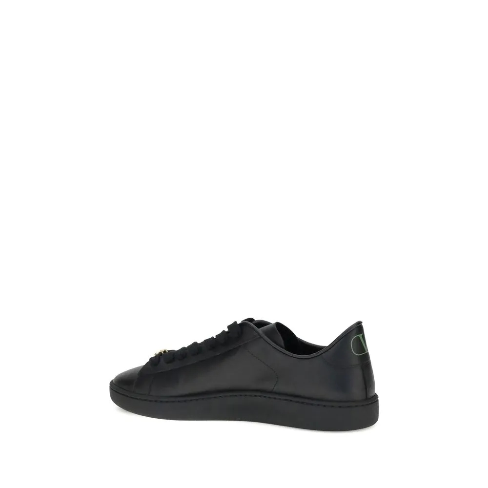 Valentino Garavani Black Calf Leather Bos Taurus Low Top Sneakers Most Comfortable Flat Shoes