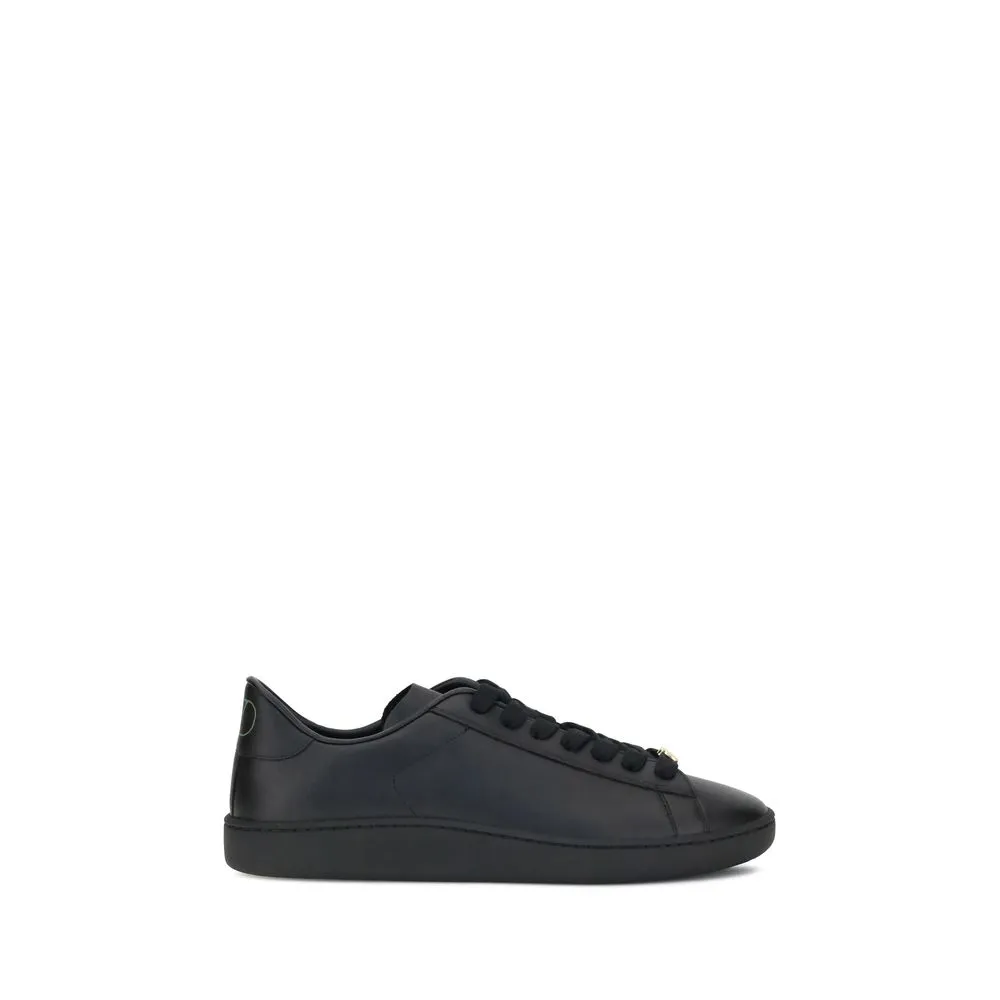 Valentino Garavani Black Calf Leather Bos Taurus Low Top Sneakers Dress With Shoes
