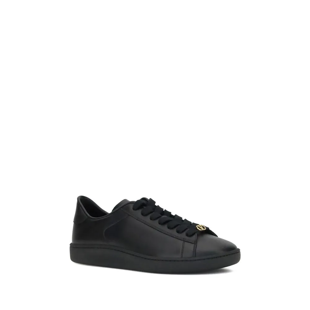 Valentino Garavani Black Calf Leather Bos Taurus Low Top Sneakers Flat Enclosed Shoes