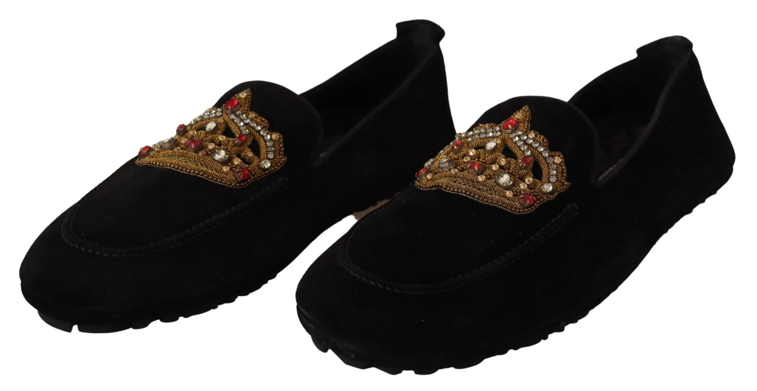 Style Penny Loafers Black Leather Crystal Gold Crown Loafers Shoes