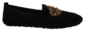 Loafers With A Dress Black Leather Crystal Gold Crown Loafers Shoes