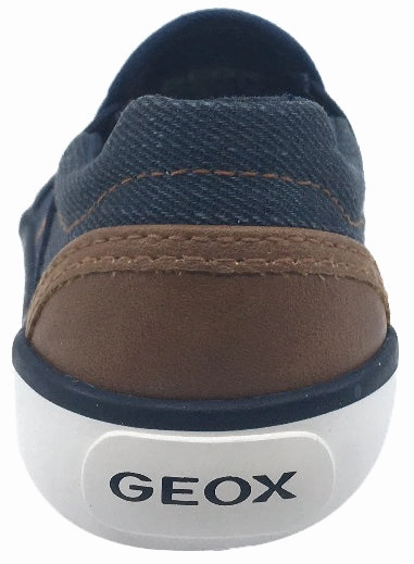 Geox Boy's and Girl's Kilwi Denim and Brown Canvas Slip-On Sneaker Casual Shoes To Wear With Shorts