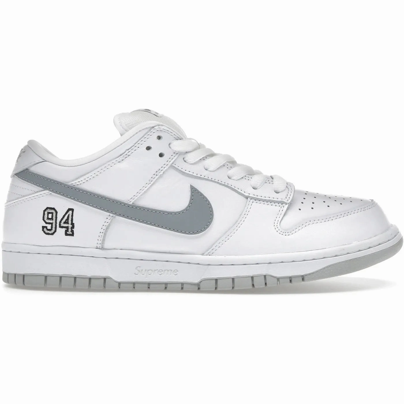 Nike SB Dunk Low Supreme 94 White Metallic Silver Shop Deals On Asics Novablast 5 Running Shoes