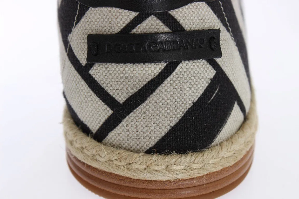 Loafers Menu White Black Linen Striped Logo Loafers