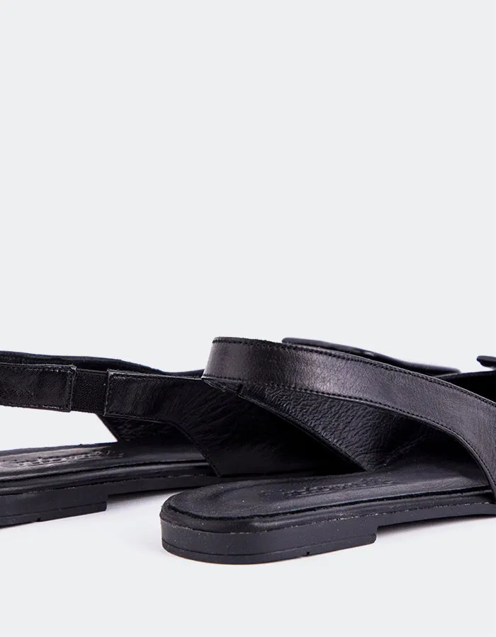 Philema Black Leather Skull Flat Shoes