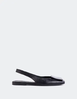 Philema Black Leather Flight Attendant Flat Shoes