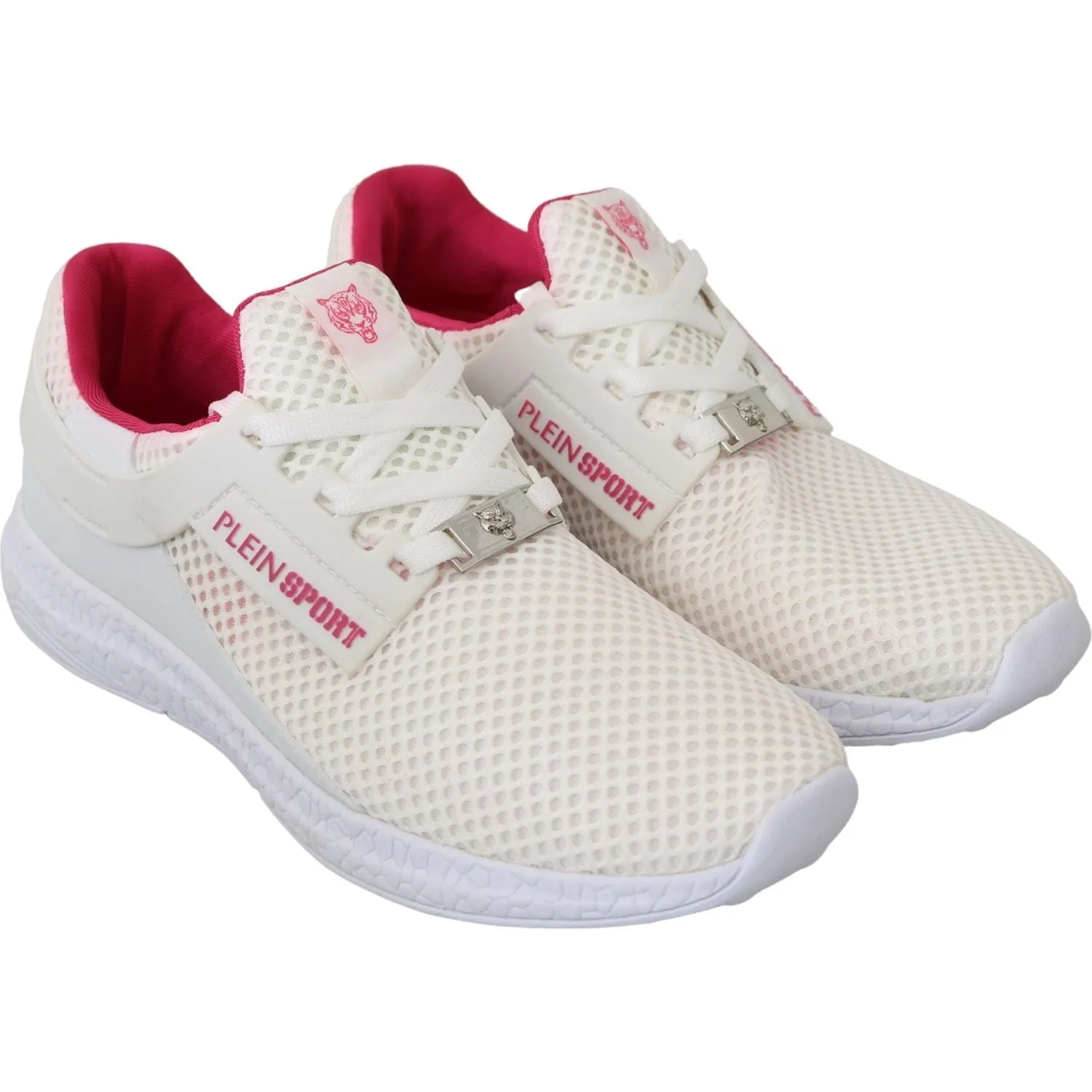 White Leather Sneakers Philipp Plein White Pink Polyester Becky Sneakers Shoes