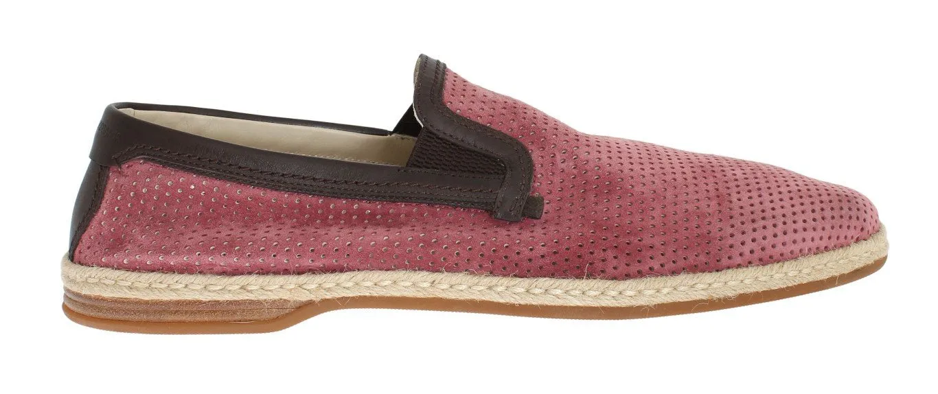 Pink Leather Breathable Holes Loafers Italian Penny Loafers