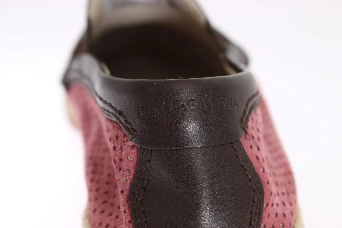 High Heel Platform Loafers Pink Leather Breathable Holes Loafers