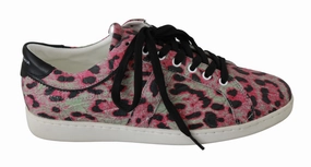 Pink Leopard Print Training Leather Flat Sneakers Shoes For Severe Flat Feet
