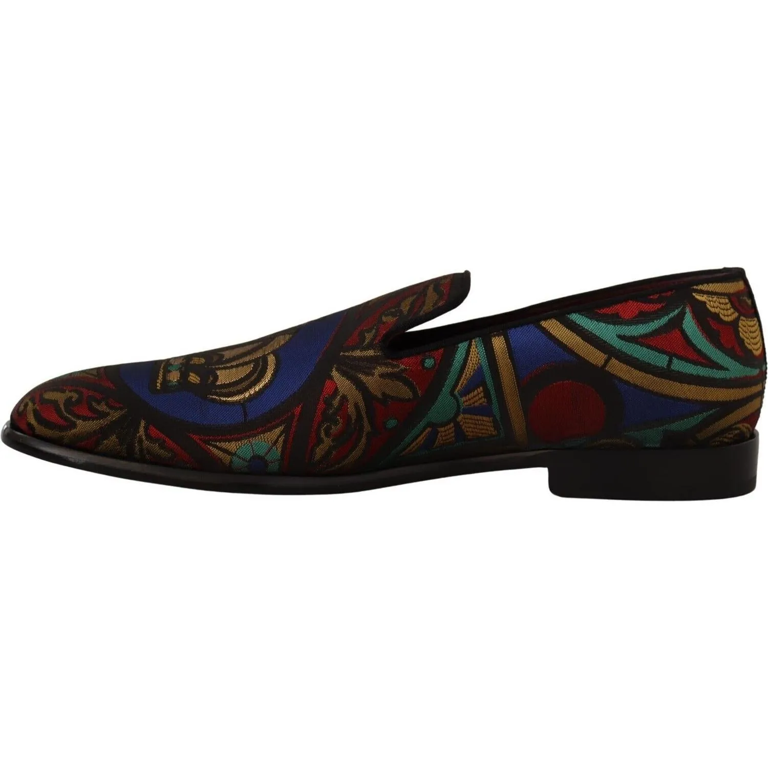 Dolce & Gabbana Multicolor Jacquard Crown Slippers Loafers Shoes Loafers Shoes