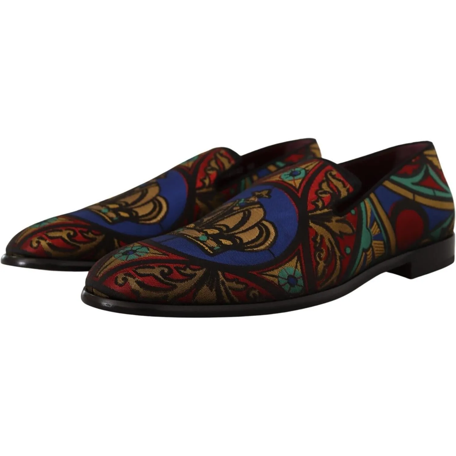 Dolce & Gabbana Multicolor Jacquard Crown Slippers Loafers Shoes Michael Jackson Penny Loafers