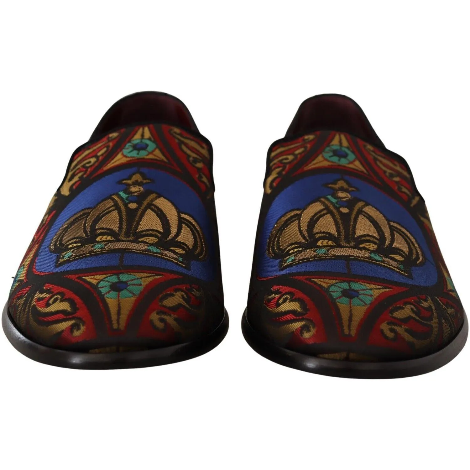Dolce & Gabbana Multicolor Jacquard Crown Slippers Loafers Shoes Windsor Loafers