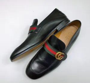 Gucci Donnie Black Leather Grosgrain Loafers New Shoes in Box Store Display Loafers Patent