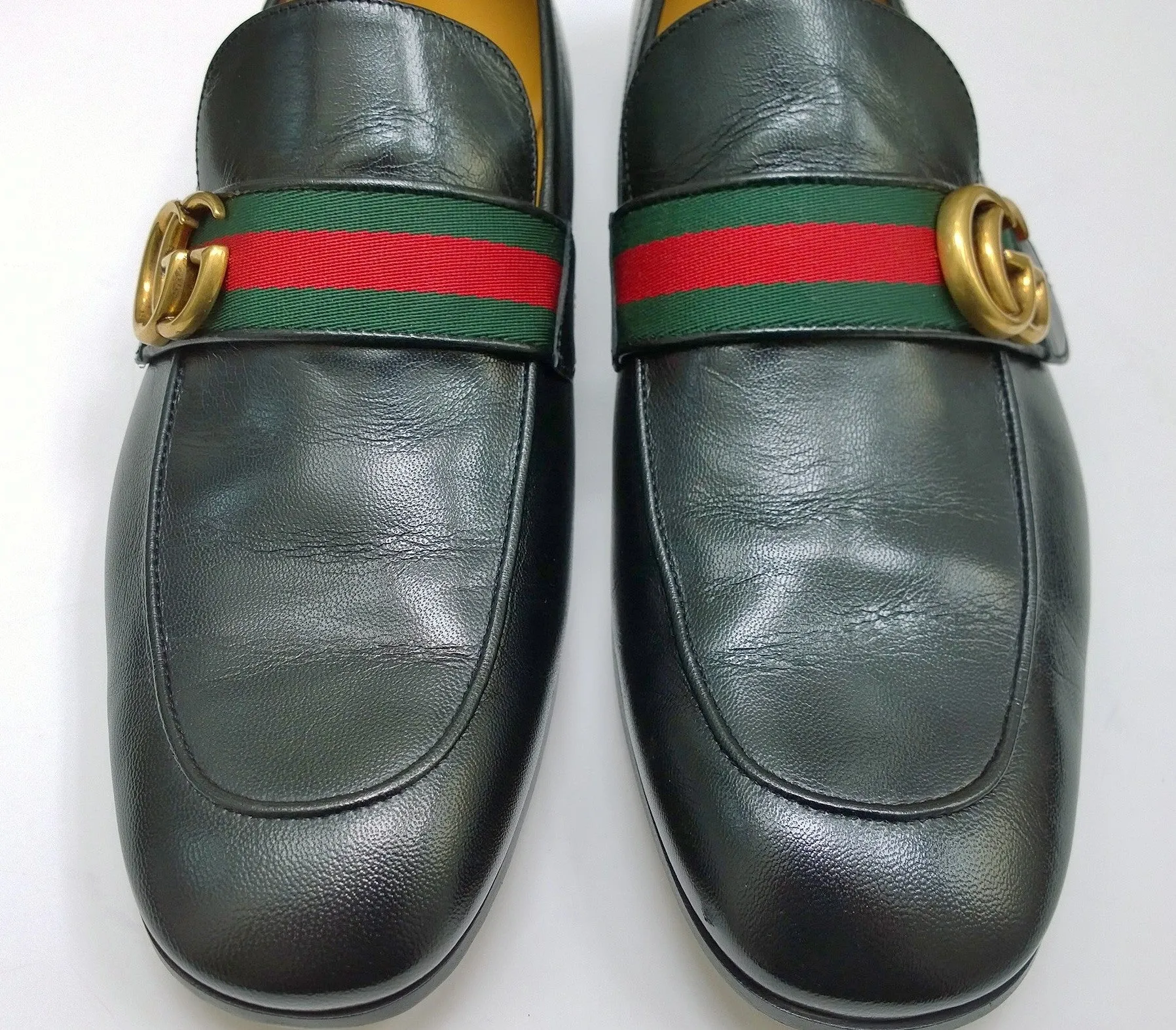 Gucci Donnie Black Leather Grosgrain Loafers New Shoes in Box Store Display Chunky Tassel Loafers