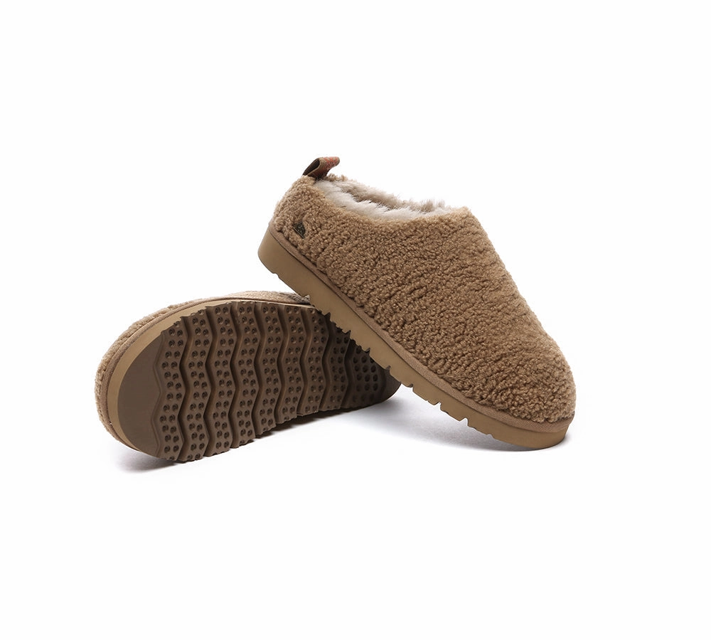 EVERAU UGG Slippers Sheepskin Wool Plush Ankle Teddycozy Knit Pattern Slippers