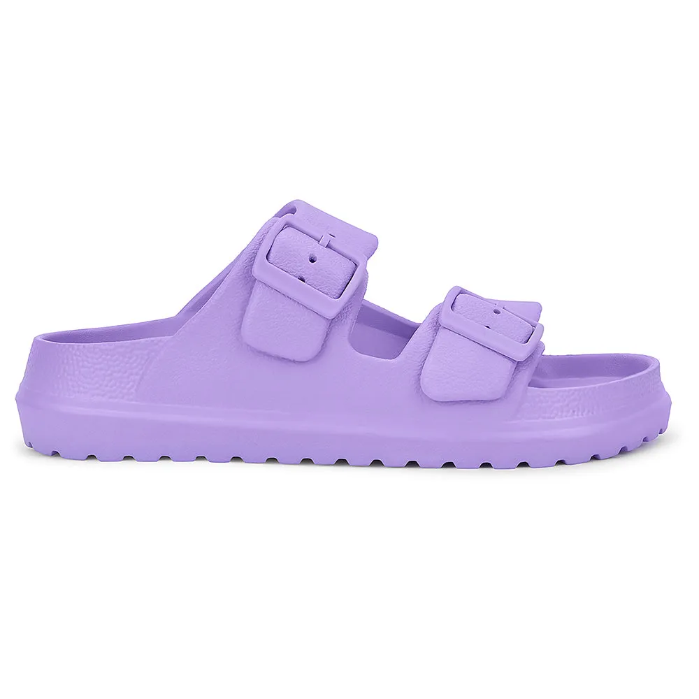 Flat Pom Pom Shoes A-HA Purple Casual Flat Sandal For Women EASYPRO By Liberty