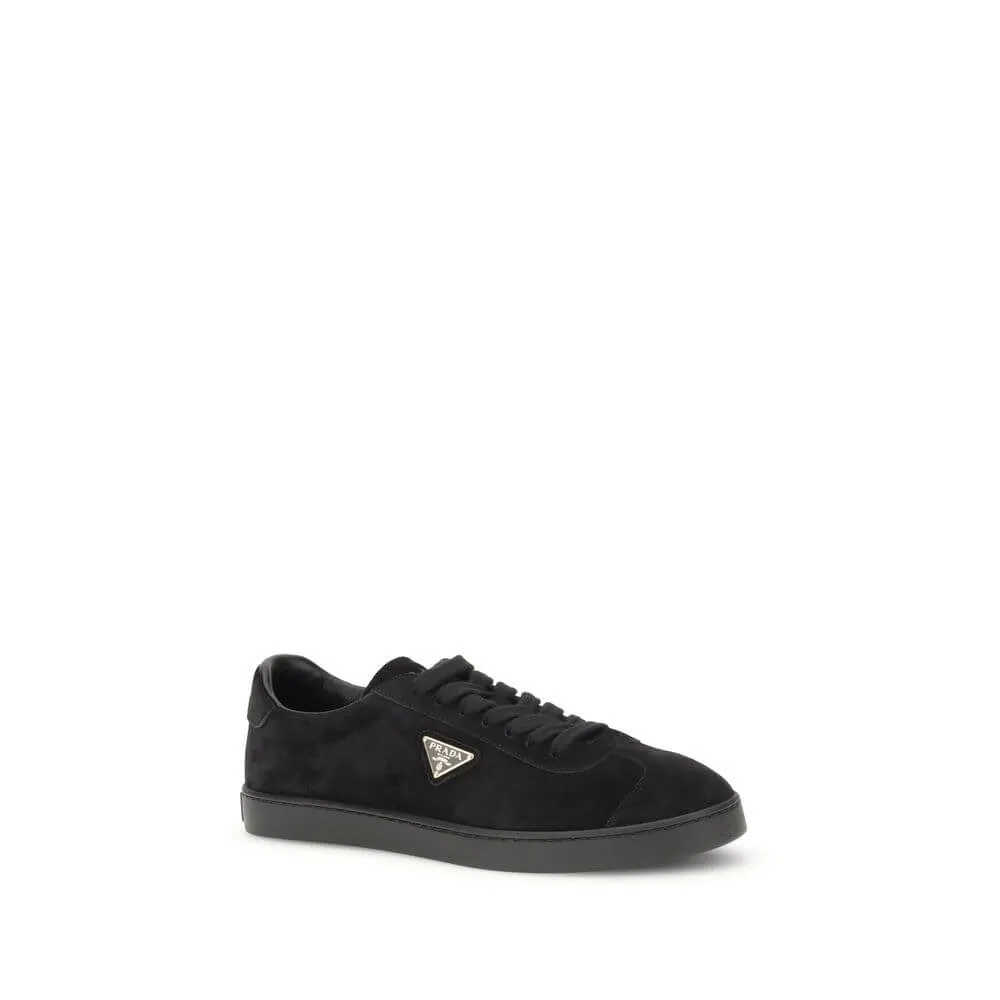 Prada Black Calf Leather Bos Taurus Low Top Sneakers Flat Ballet Shoes