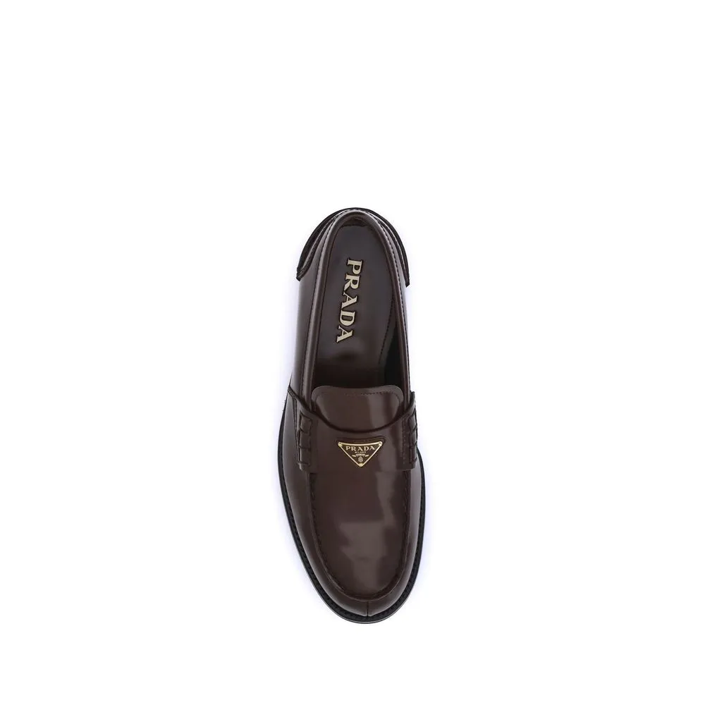 Prada Brown Calf Leather Bos Taurus Slip-On Loafers Leather Tan Loafers