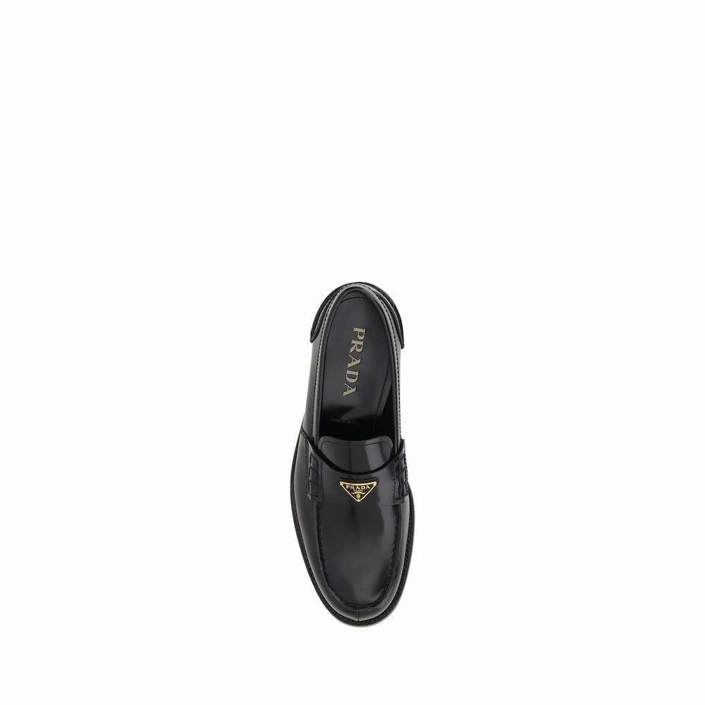 Prada Black Calf Leather Bos Taurus Slip-On Loafers Tory Burch Ballet Loafers