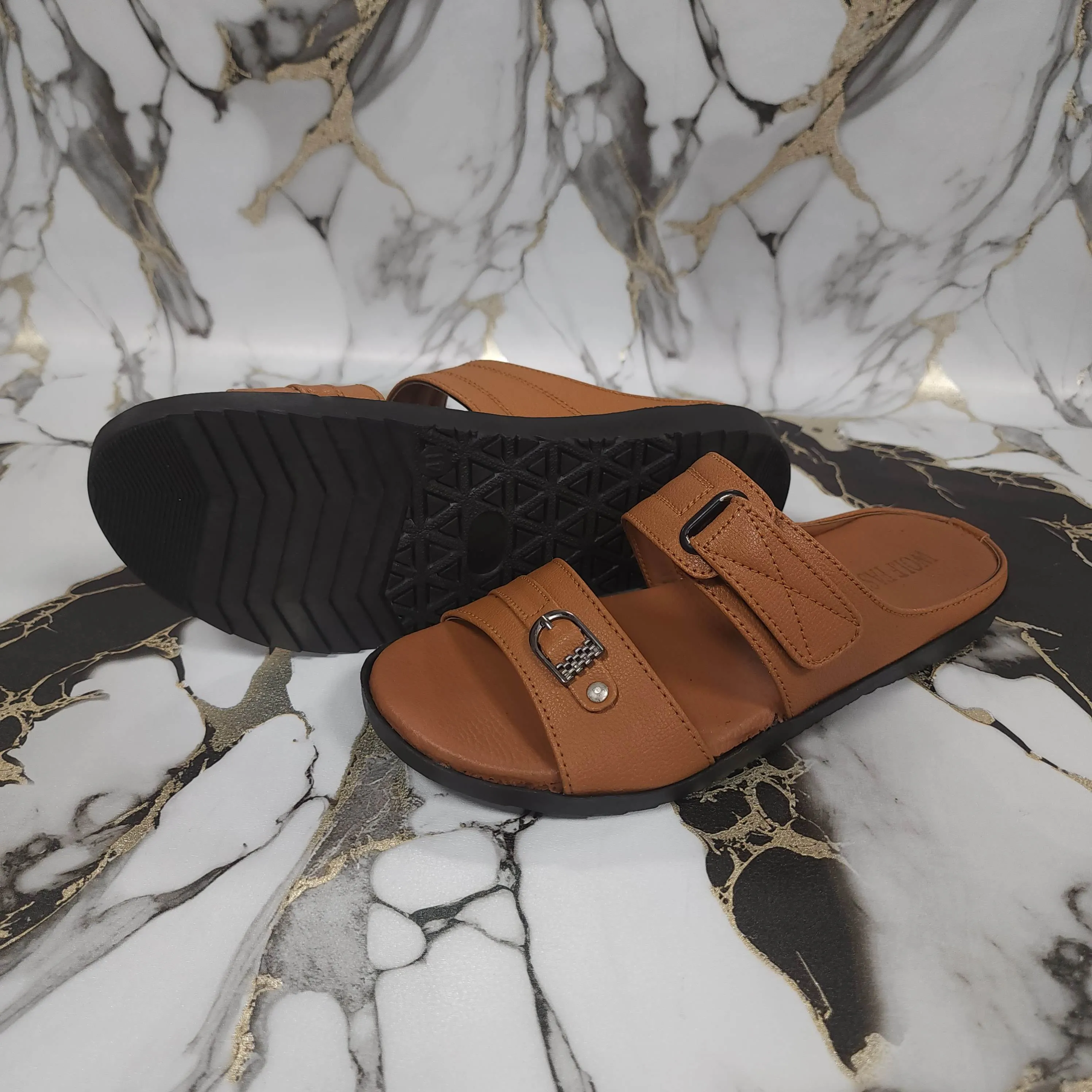 Premium Mustard Leather Double Strap Slippers Walking Sandals