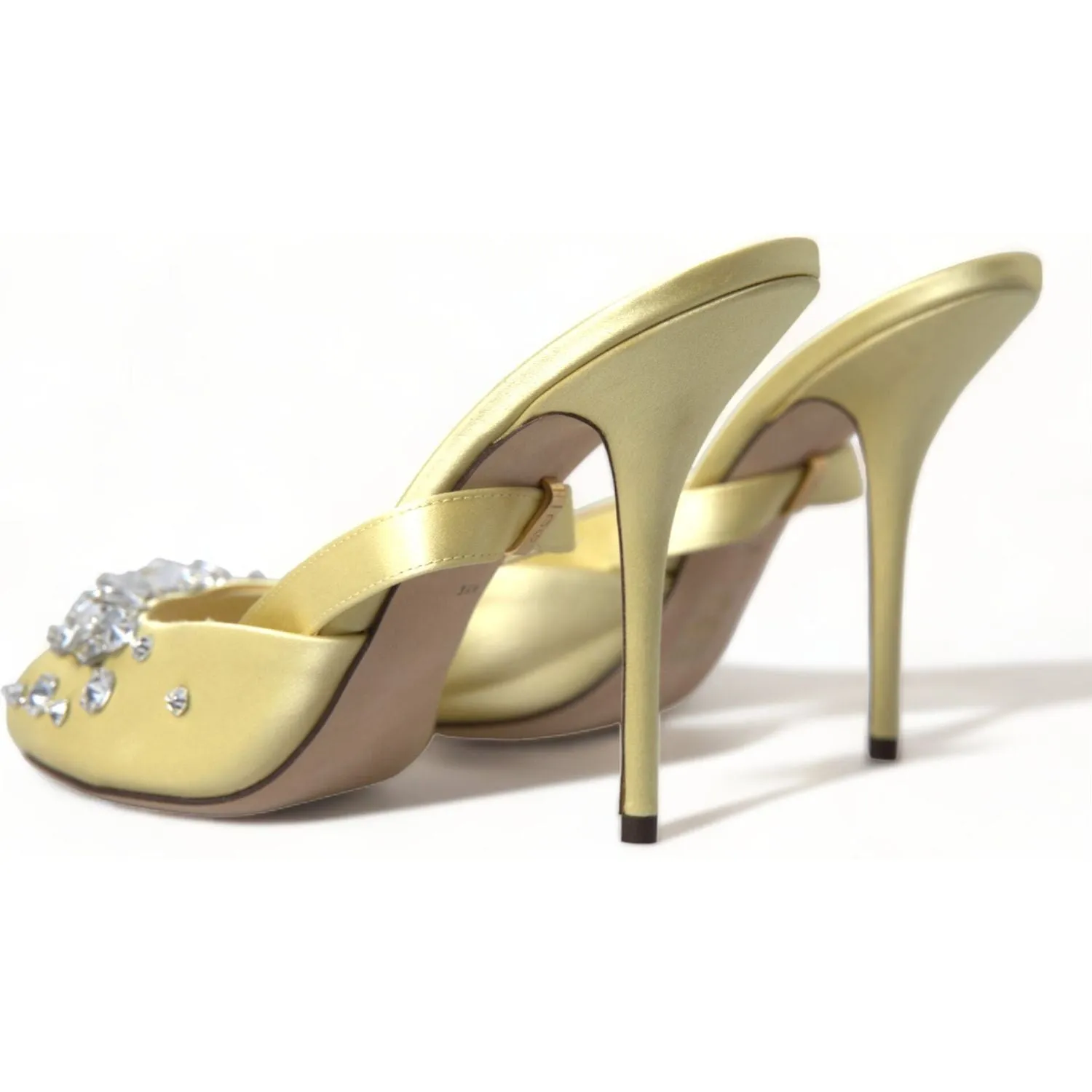 Dolce & Gabbana Yellow Satin Crystal Mary Janes Sandals Franny Sandals