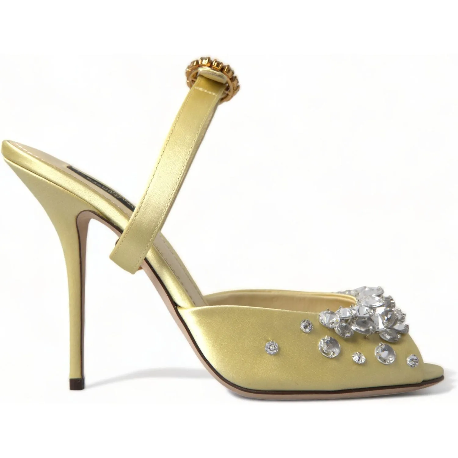 House Sandals Dolce & Gabbana Yellow Satin Crystal Mary Janes Sandals