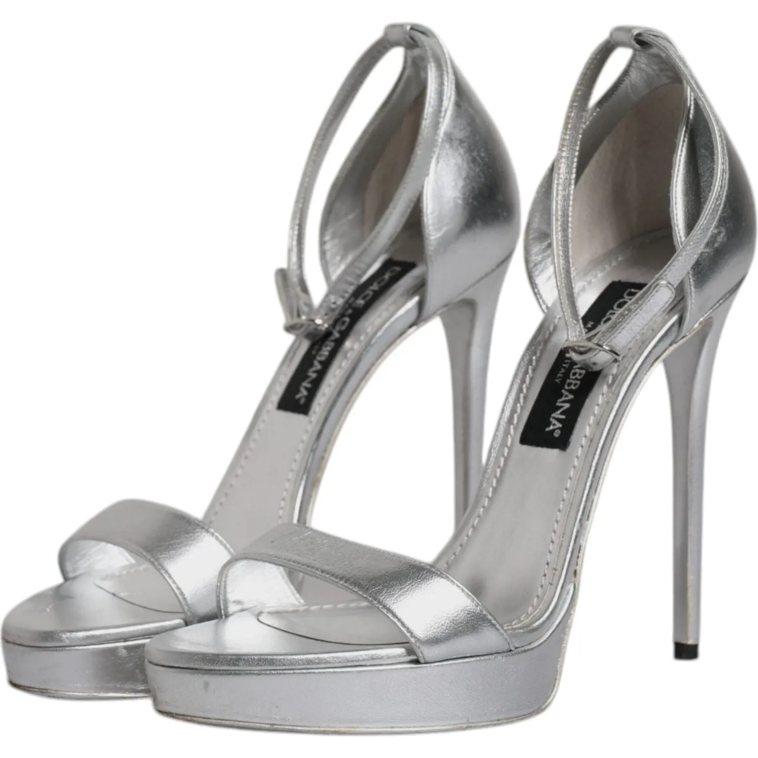 Dolce & Gabbana Silver Leather Platform Keira Sandals Shoes Pantyhose Sandals