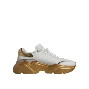 Dolce & Gabbana White Gold Daymaster Low Top Sneakers Shoes Animal Print Slip On Sneakers