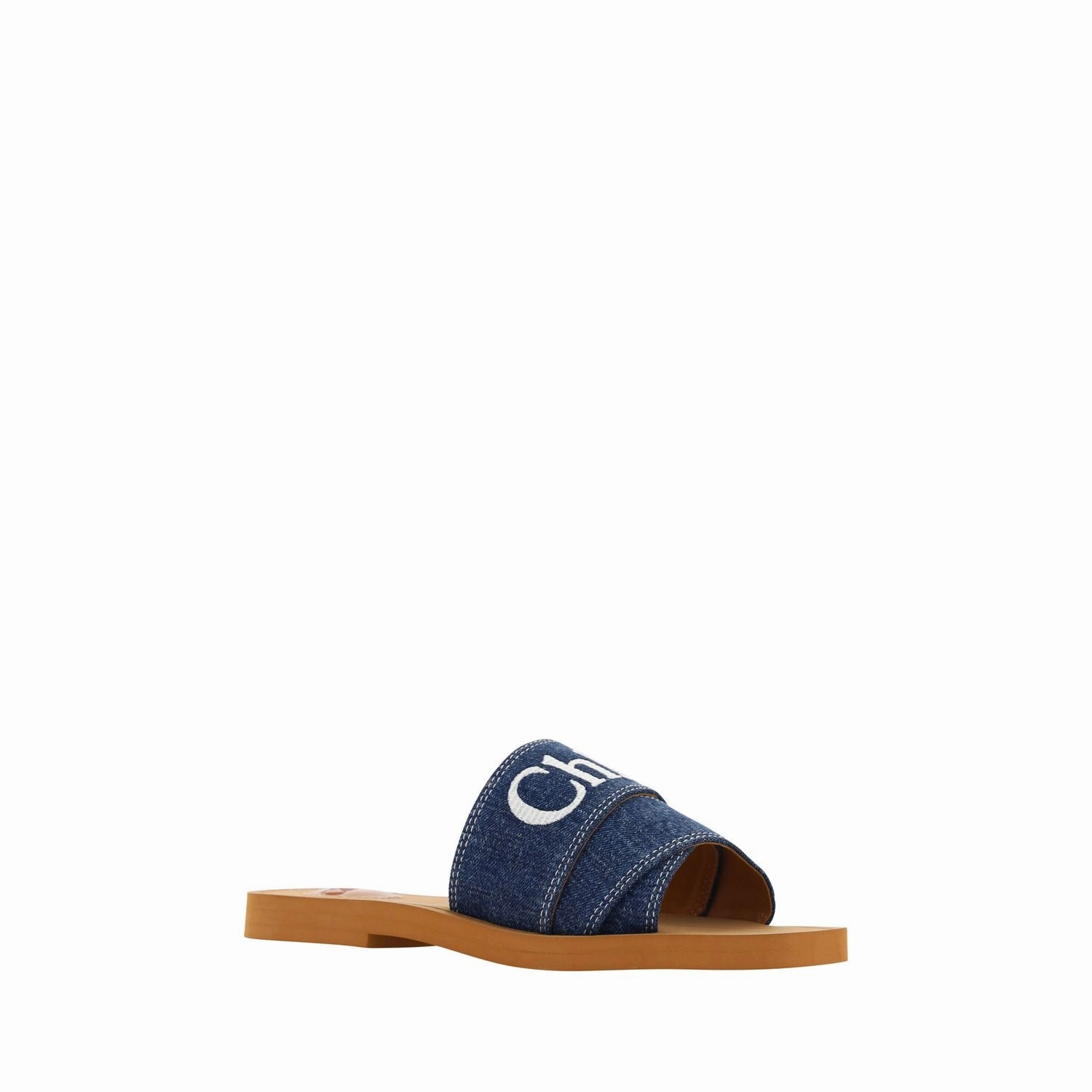 Chlo Sumptuous Cotton Woody Slide Sandals in Denim Blue Tory Burch Shoes Flats
