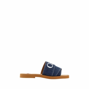 Chlo Sumptuous Cotton Woody Slide Sandals in Denim Blue Flat Shoes Vs Squat Shoes