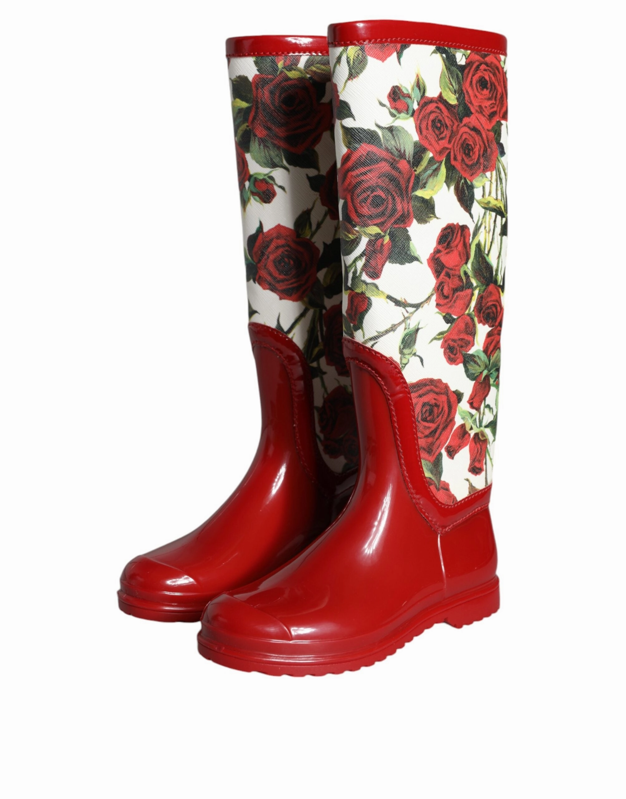 Iflex Shoes Flats Red Floral Rubber Knee High Flat Boots Shoes