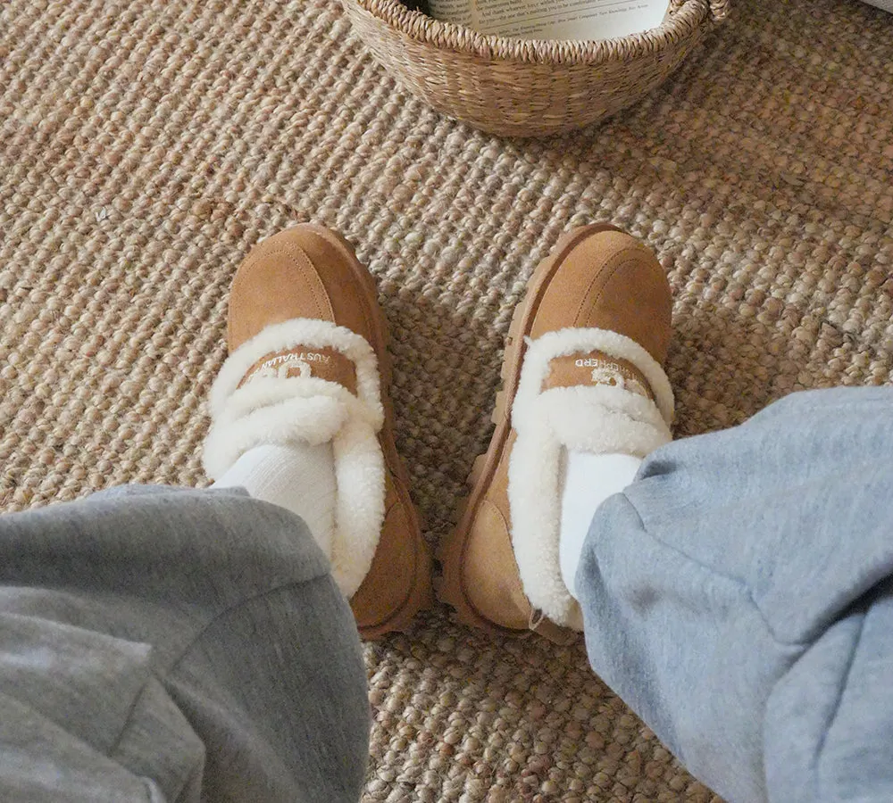 Professional Ballet Slippers AUSTRALIAN SHEPHERD UGG Slippers Women Sheepskin Wool Ankle Rilee Loafers