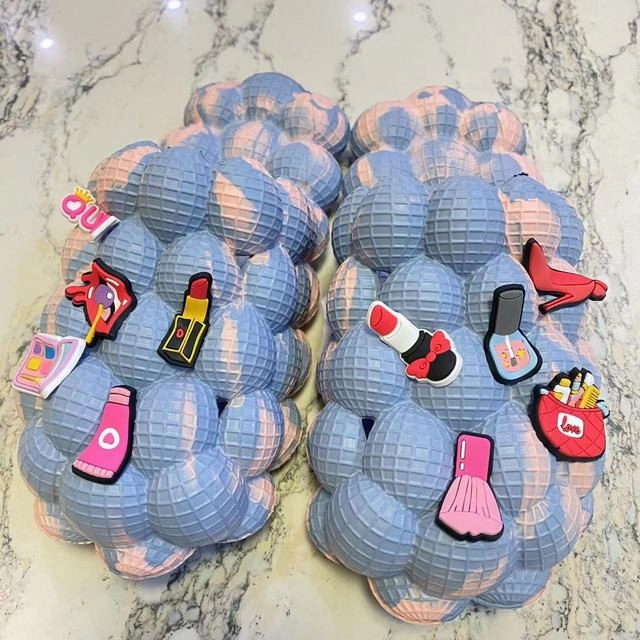 Richy PUFFS Ball Slippers SKY BLUE W/ Pink TieDye "PLAIN" W/ Charms Asu Slippers