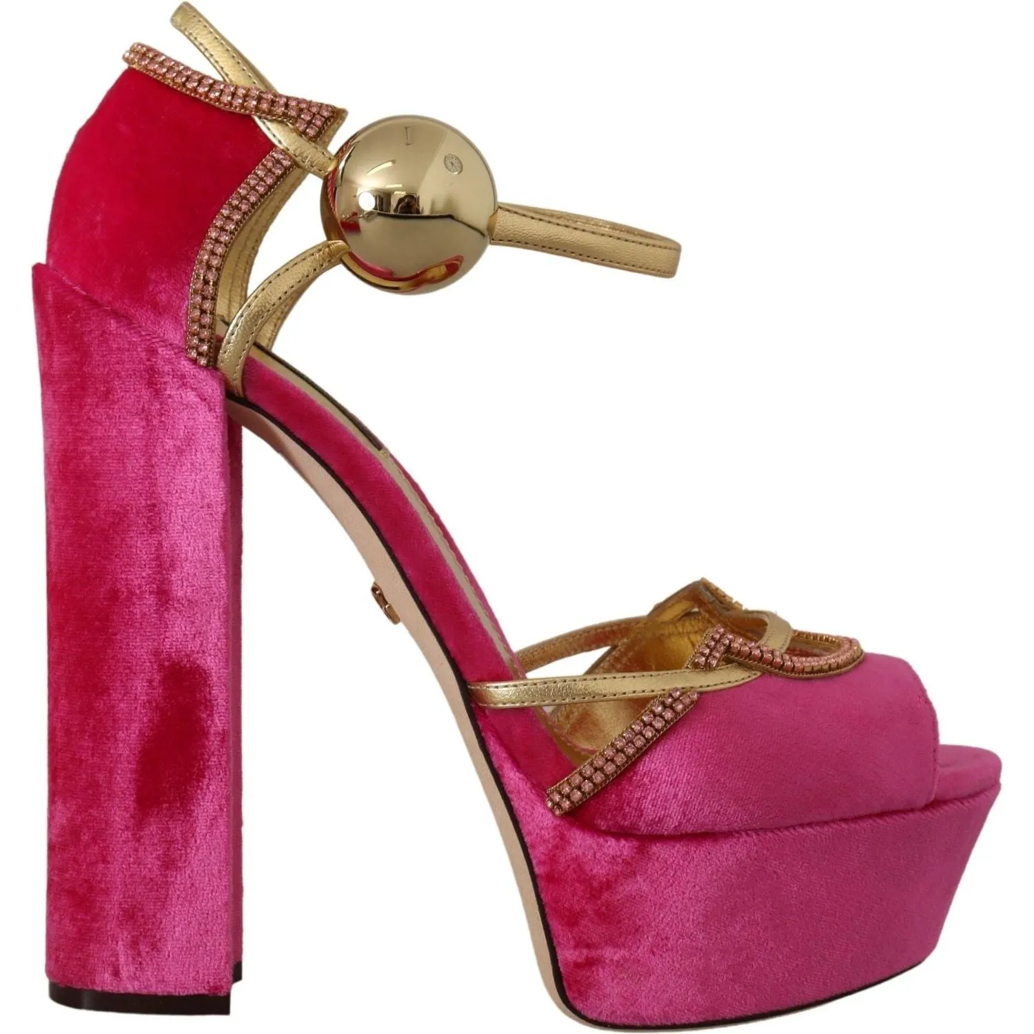 Dolce & Gabbana Pink Velvet Crystal Ankle Strap Sandals Shoes Sandals With Orthotics