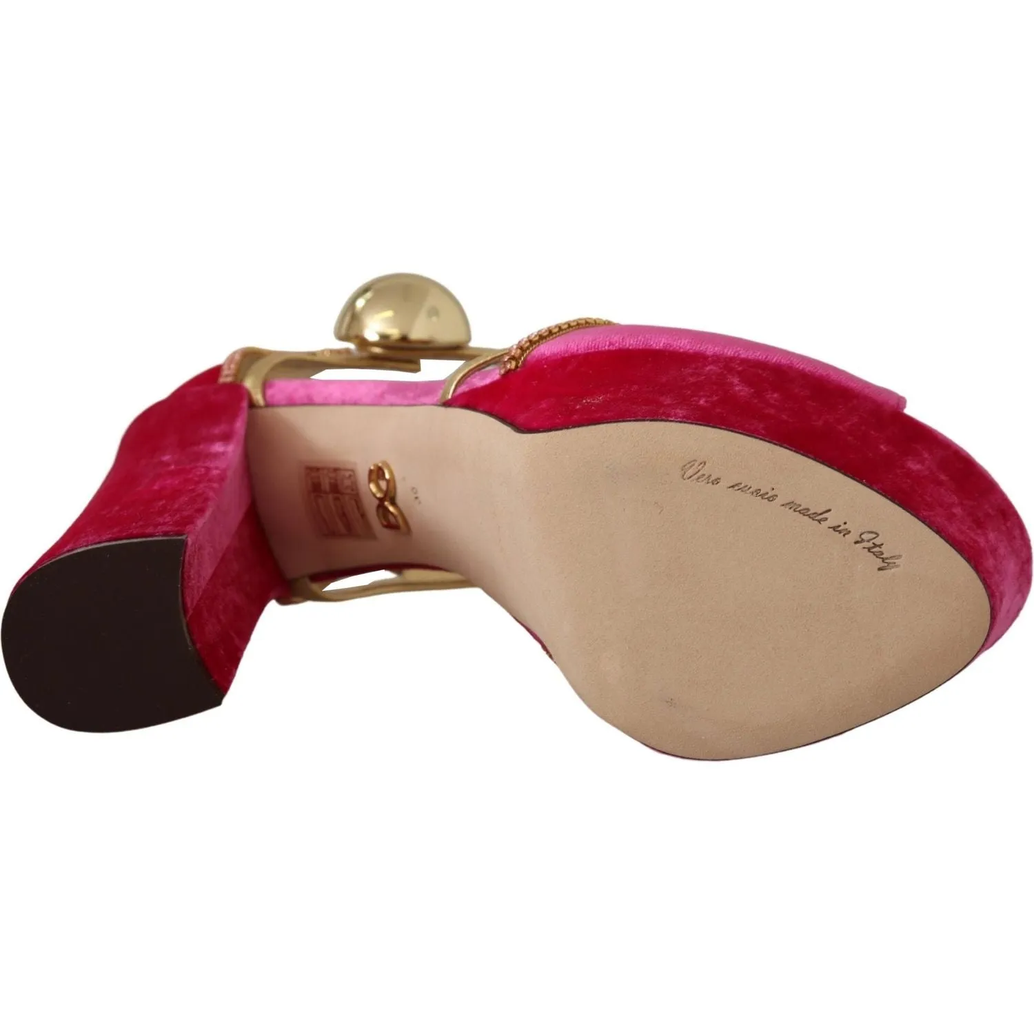 Dolce & Gabbana Pink Velvet Crystal Ankle Strap Sandals Shoes Demonia Sandals