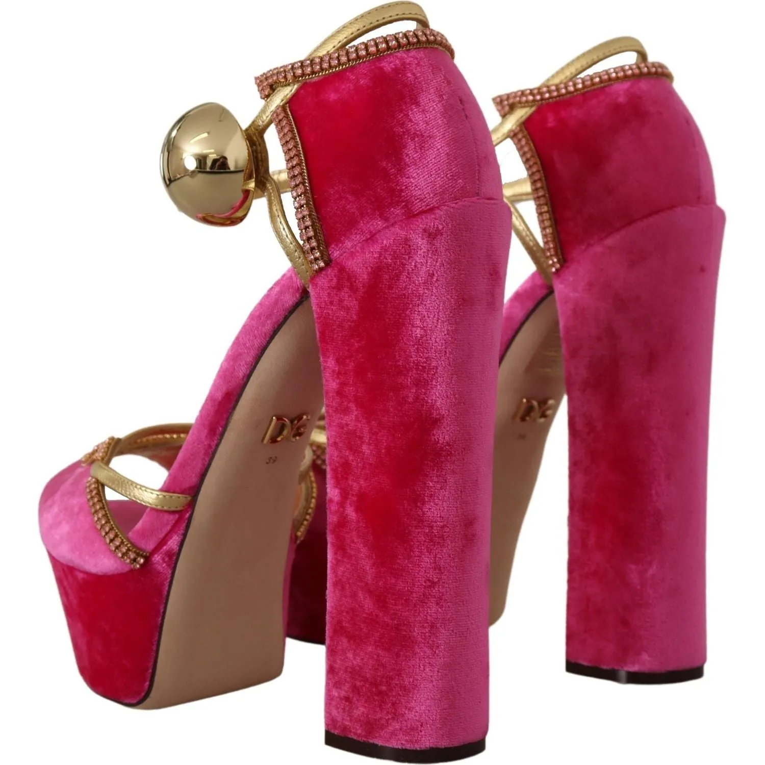 Dunnet Flower Full Grain Leather Sandals Dolce & Gabbana Pink Velvet Crystal Ankle Strap Sandals Shoes