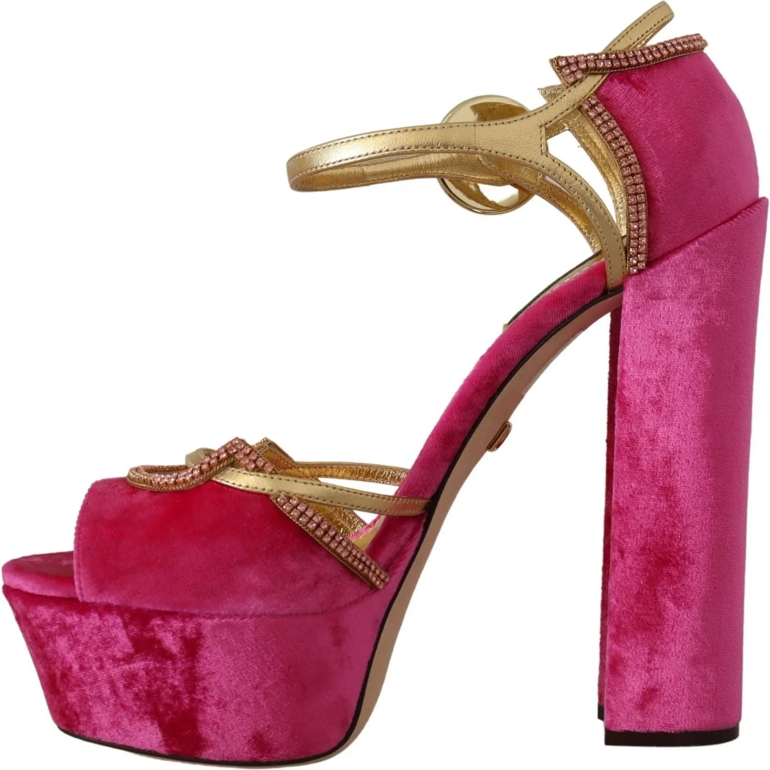 Dolce & Gabbana Pink Velvet Crystal Ankle Strap Sandals Shoes Sandals Resorts Ranked