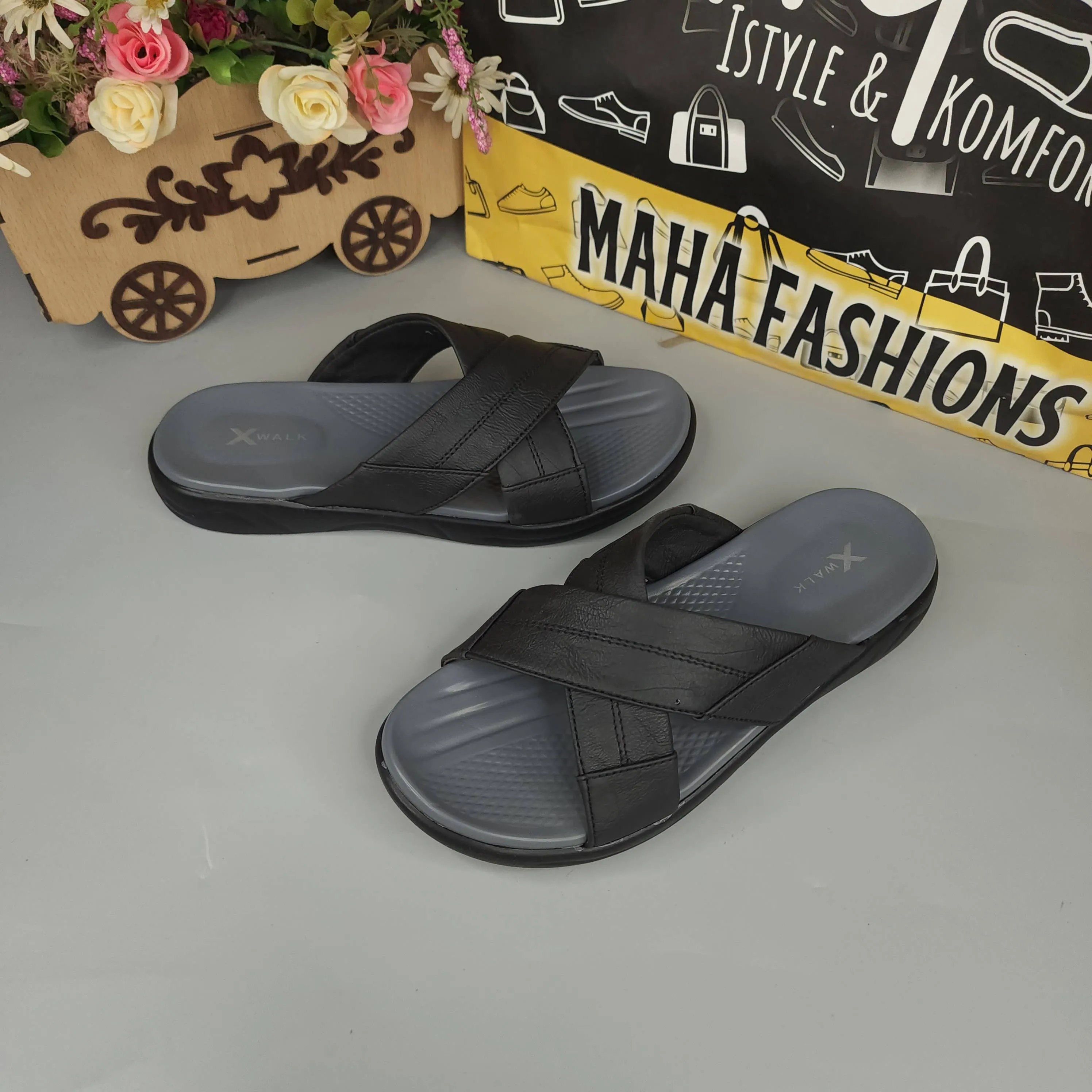 Black Men strappy slides Natural Reflections Slippers