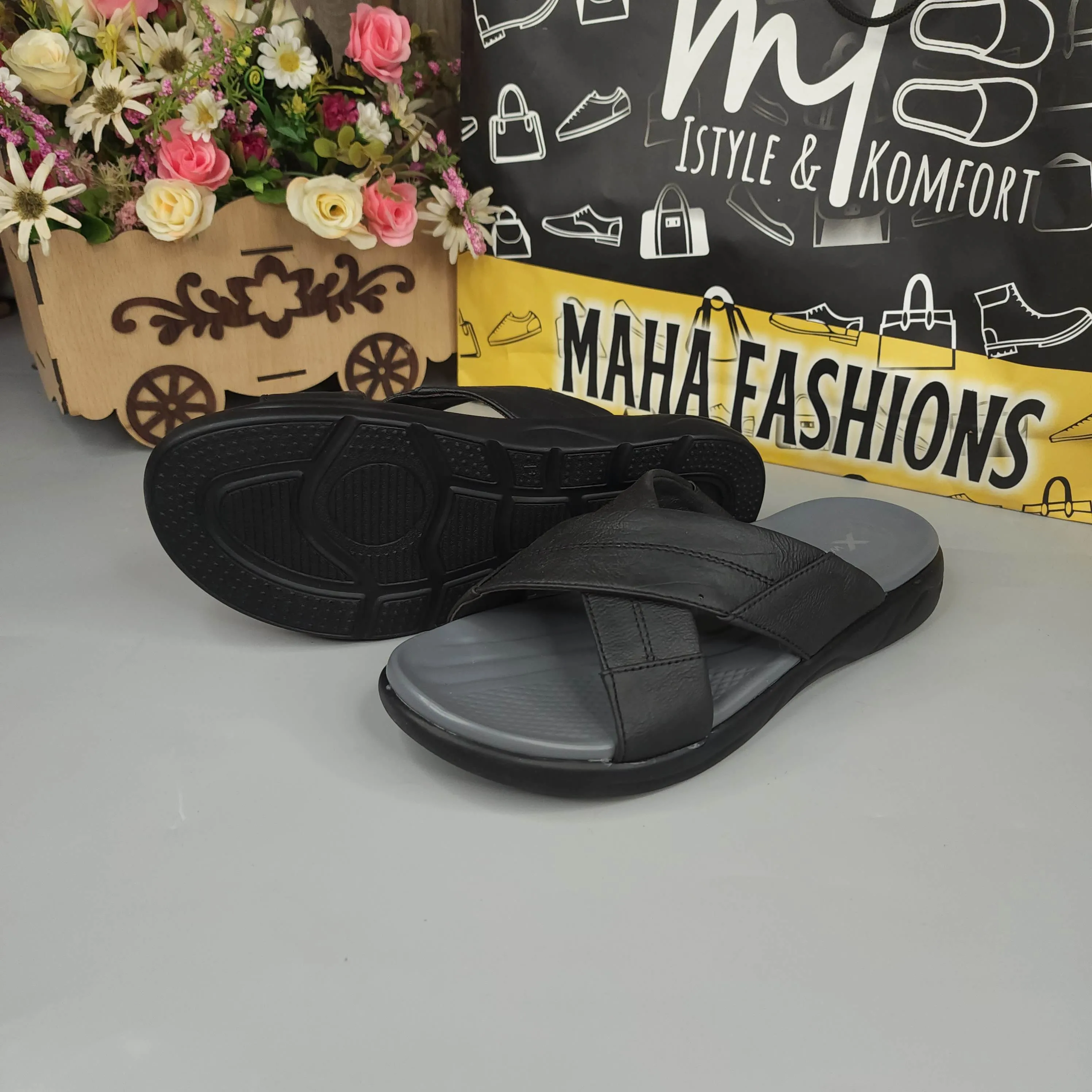 Black Men strappy slides Local Slippers