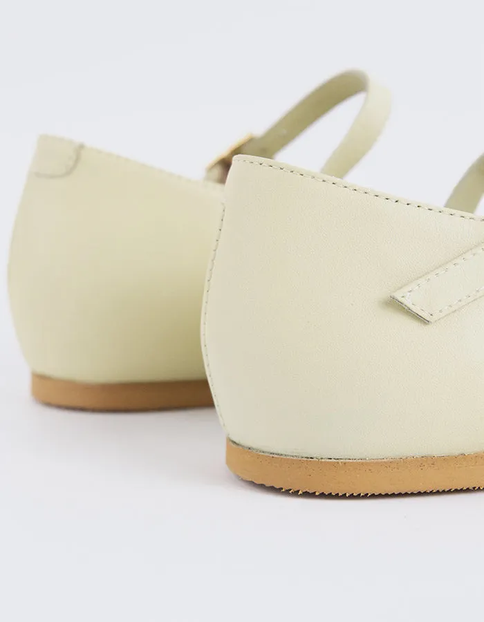 Reubena Green Leather Spring Flat Shoes