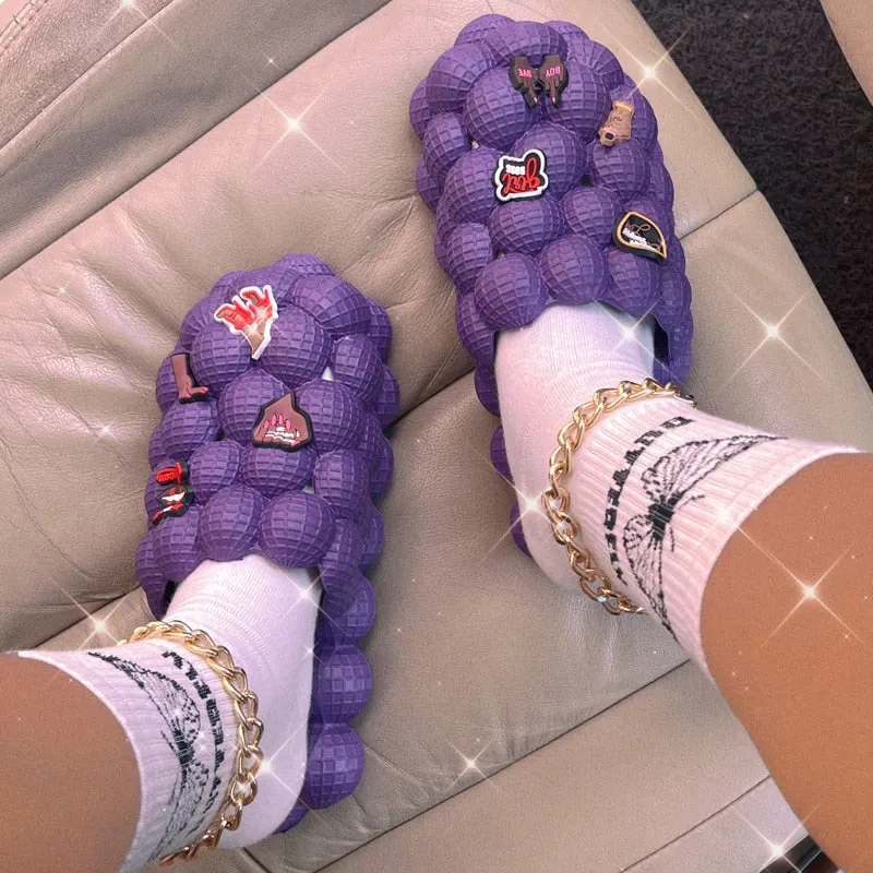 Childrens Funny Slippers Richy PUFFS Ball Slippers PURPLE "PLAIN" W/ Charms