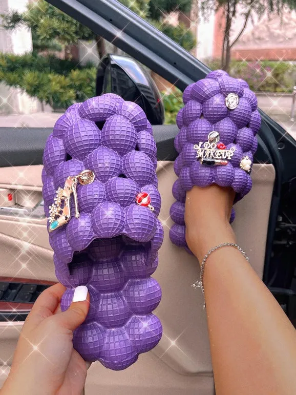 Slippers Customized Richy PUFFS Ball Slippers PURPLE "PLAIN" W/ Charms