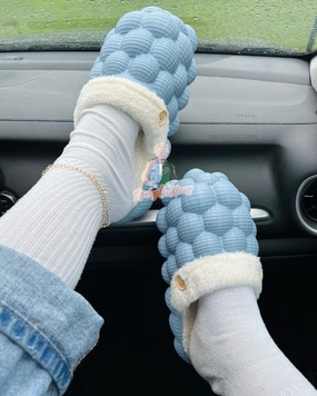 Richy PUFFS Ball Slippers Sky Blue X  "COZY" Crochet Ballet Slippers