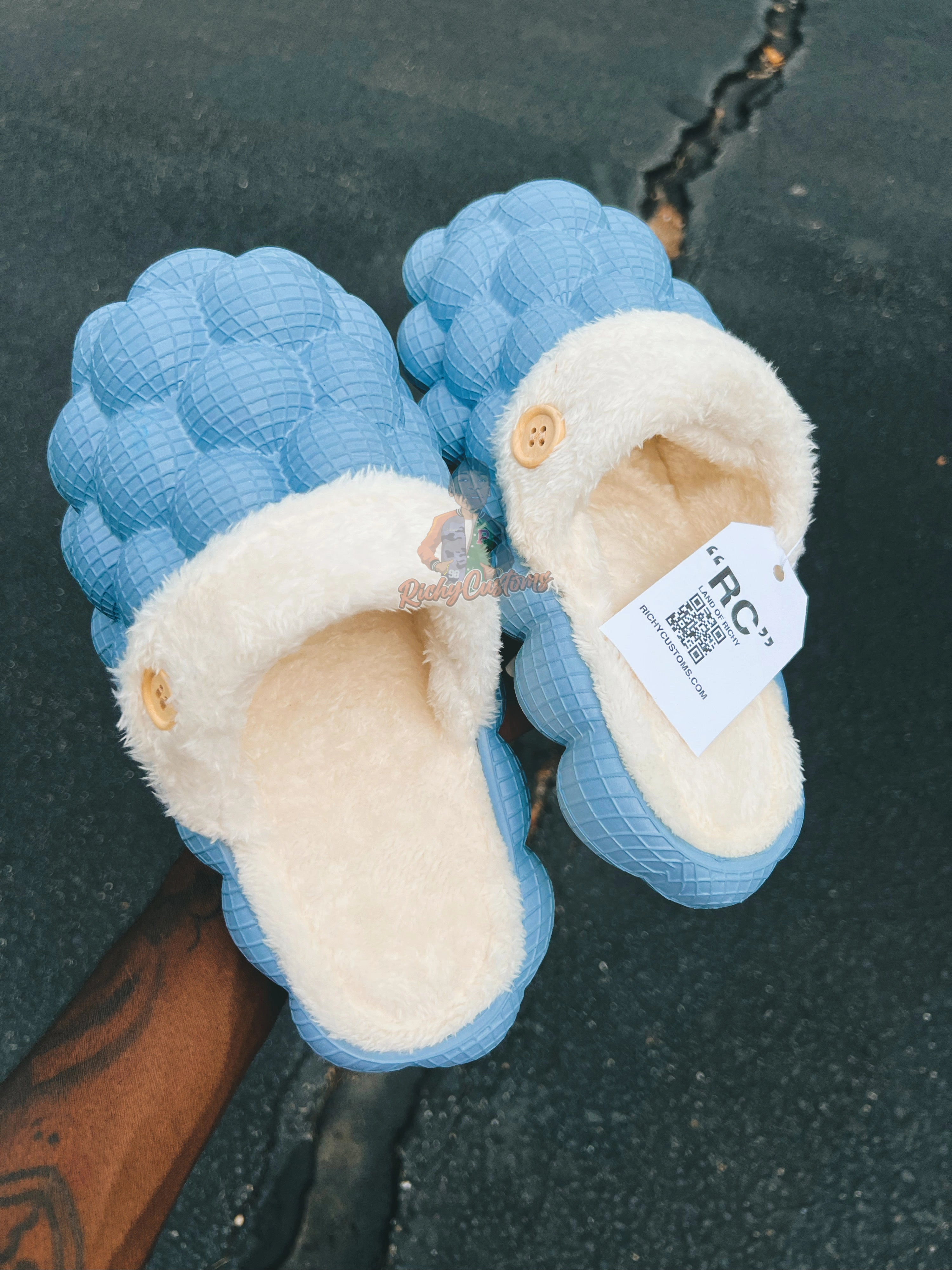 Richy PUFFS Ball Slippers Sky Blue X  "COZY" Narwhal Slippers