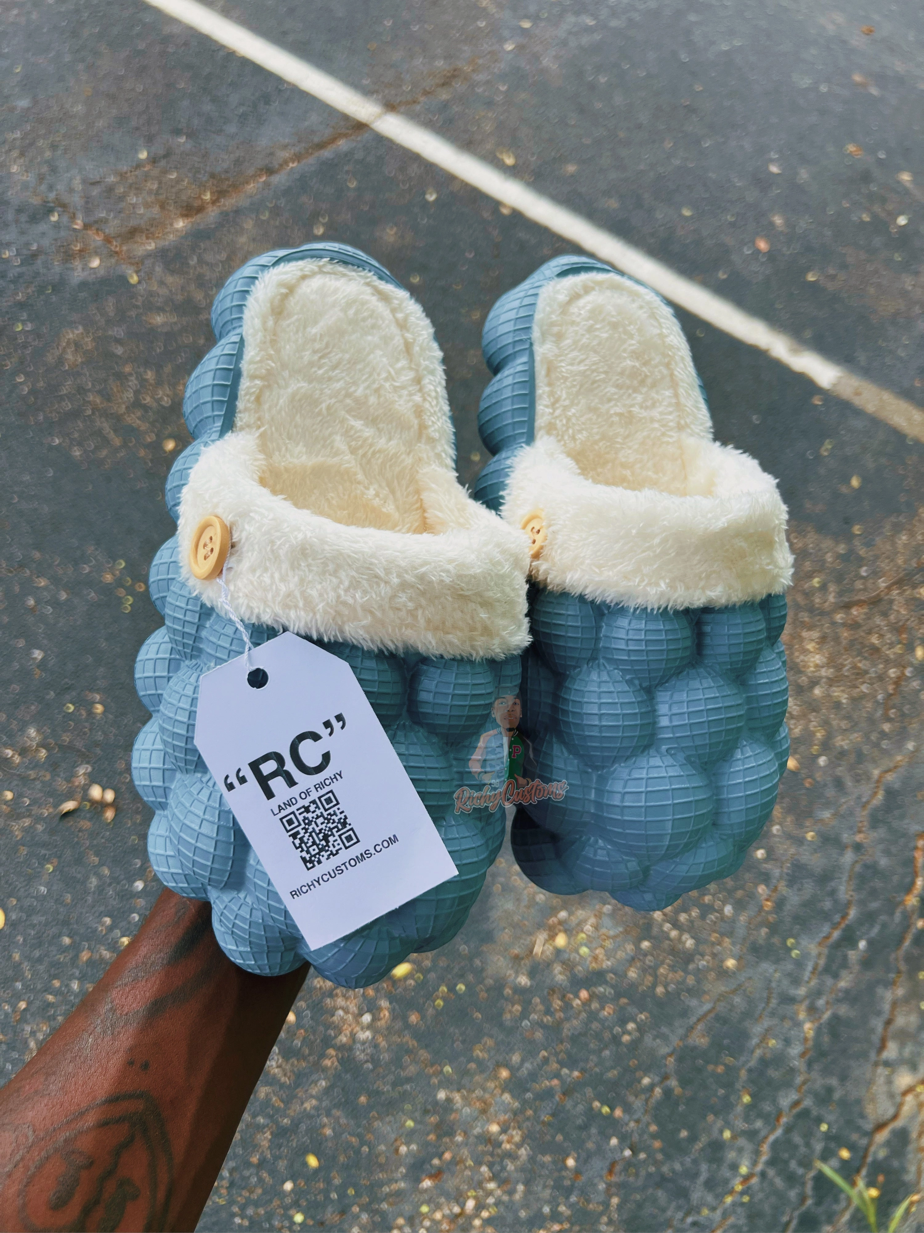 Richy PUFFS Ball Slippers Sky Blue X  "COZY" Clog Slippers