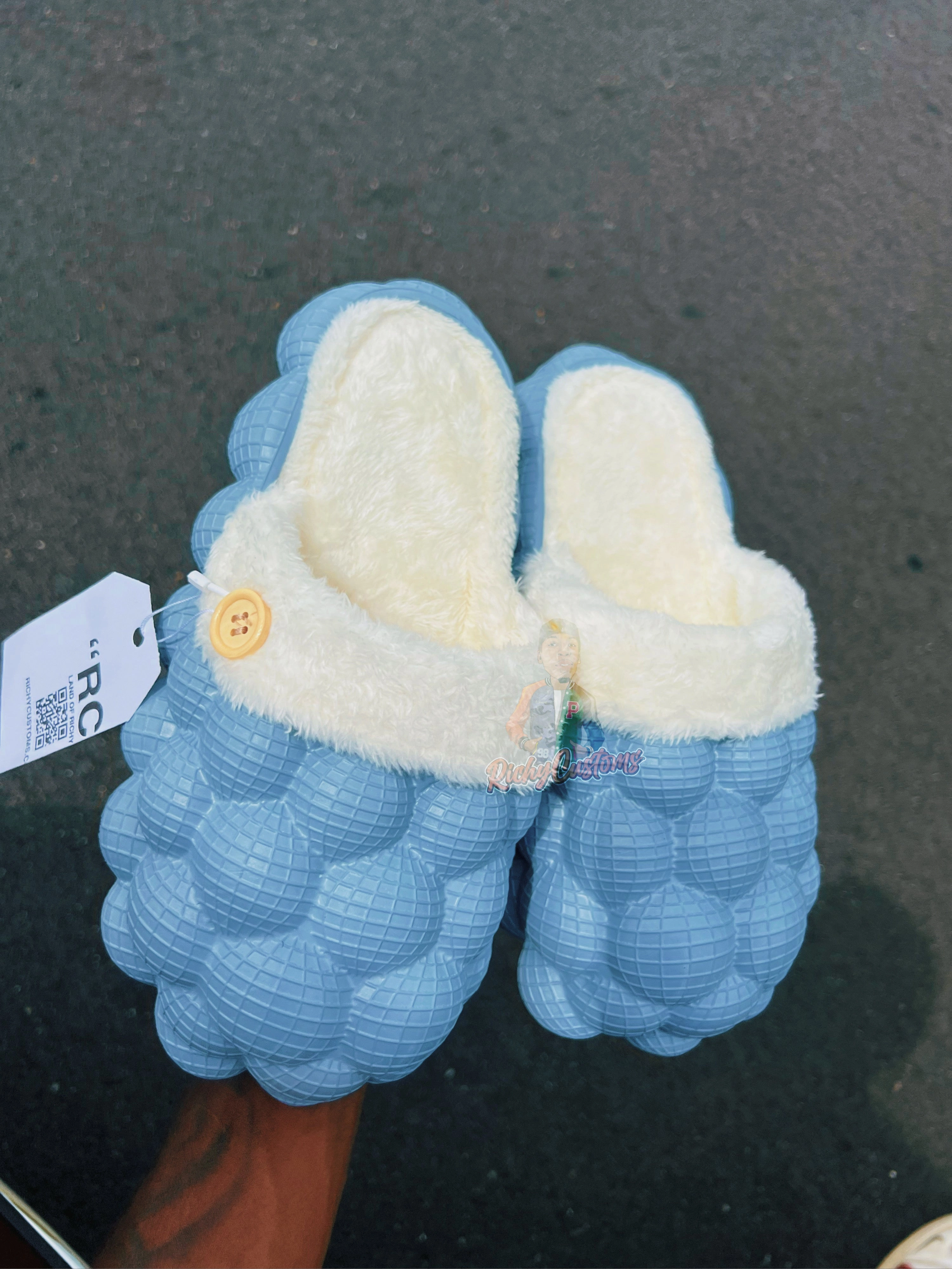 Soft Slippers Richy PUFFS Ball Slippers Sky Blue X  "COZY"
