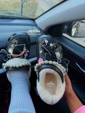 RichyLOGS BLACK "Cozy" Clog Slippers   Charms Outdoor Slippers Waterproof