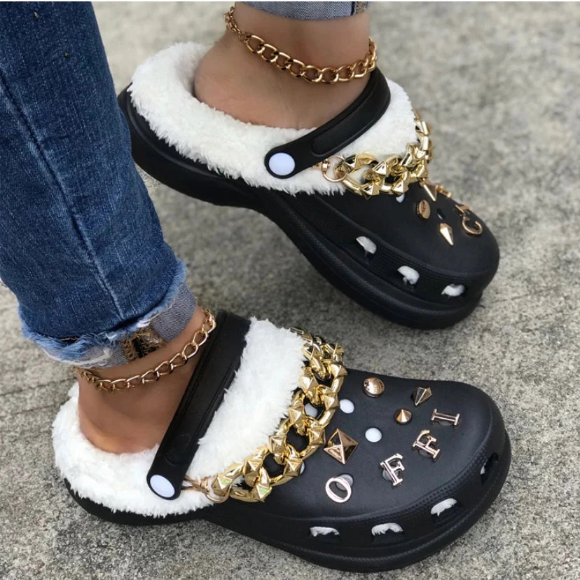 Slip For Sale RichyLOGS BLACK "Cozy" Clog Slippers   Charms